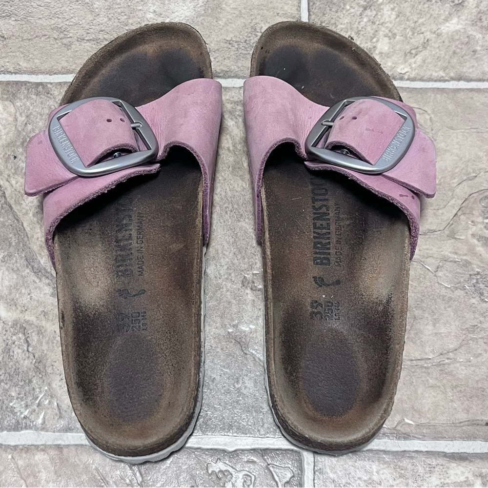 Birkenstock Madrid Big Buckle Orchid Leather Slide Sandal Size 8